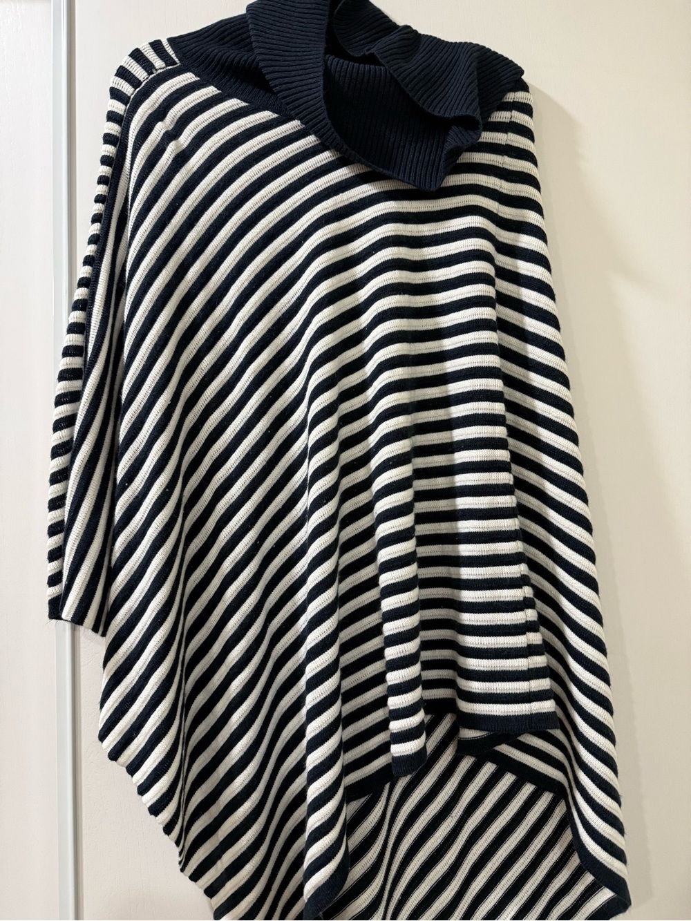 Faded Glory Navy and White Striped Knit Poncho